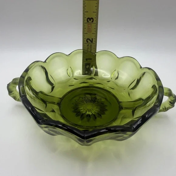 Anchor Hocking Fairfield Nappy Dish 7in Avocado Green Glass Vintage - Picture 5 of 6